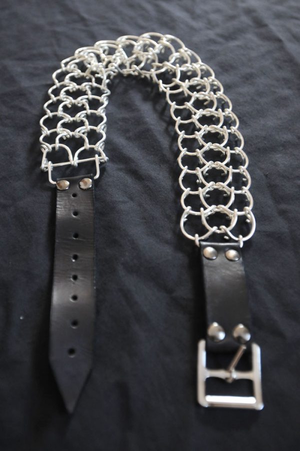 17inch 2mm silver plated full leg cilice with leather strap buckle-0