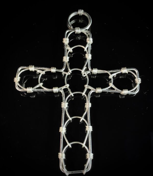 A cross-shaped cilice made of metal complete with traditional manila rope tie-cord - Image 3