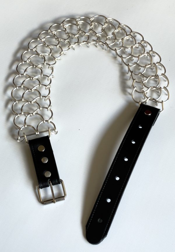 17inch 2mm silver plated full leg cilice with leather strap buckle