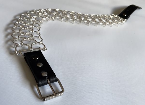 17inch 2mm silver plated full leg cilice with leather strap buckle - Image 3