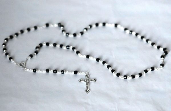 Beautiful Rosary with black glass capped beads-0