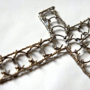 A cross-shaped cilice made of metal complete with traditional manila rope tie-cord-0