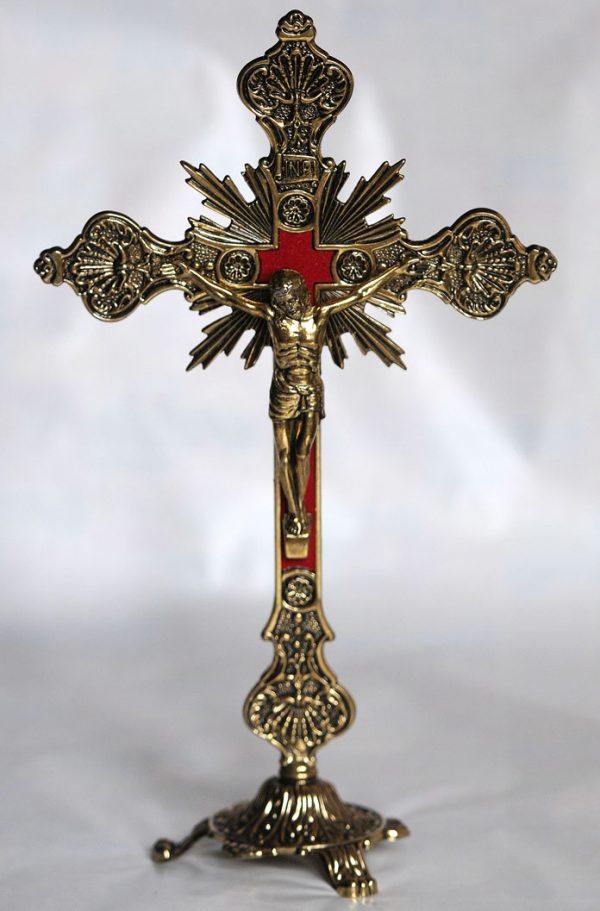 34 cm standing brass traditional crucifix-0