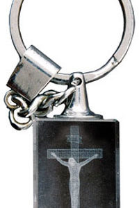 Key Ring/Laser Engraved Crystal/Crucifix, Size: 4 1/2", Crystal Laser Engraved-0