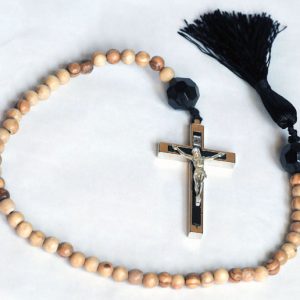 "Pater Noster cord" made exclusively for Cilice.co.uk, length 23 inch approx, made with 50 olivewood beads from Jerusalem and a 3 inch metal Crucifix-0