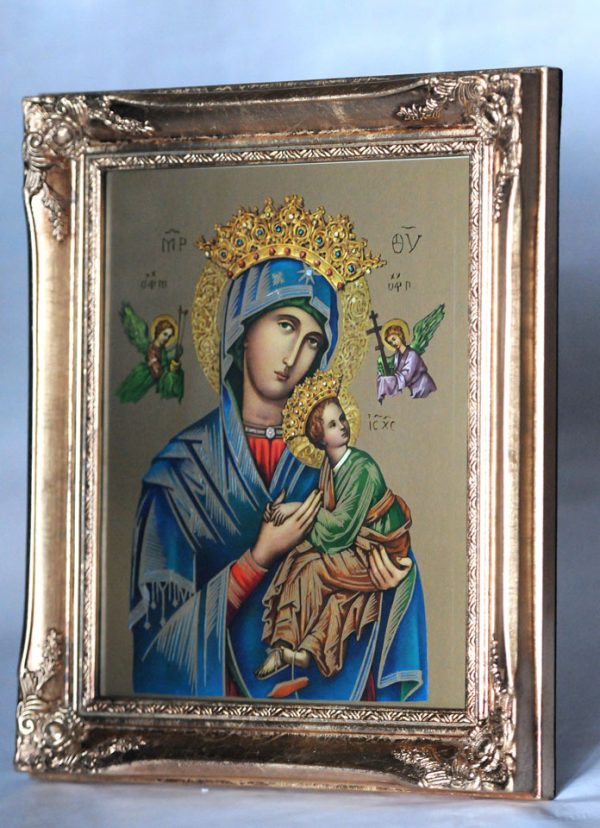 12" x 10" Stand or hang deluxe antique gold finish framed picture of the "Perpetual Help"-0
