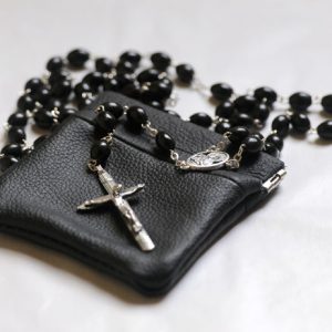Quality Black cow hide leather Rosary case-0