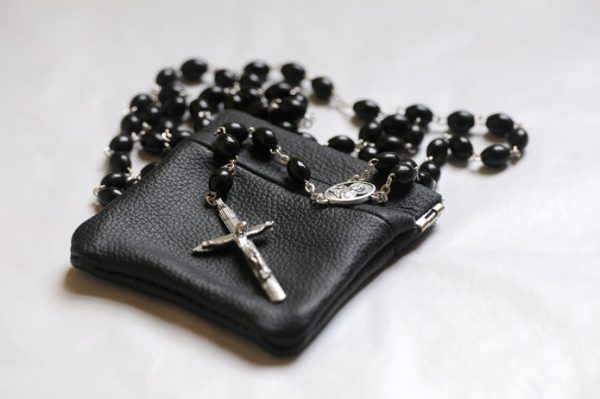 Quality Black cow hide leather Rosary case-0