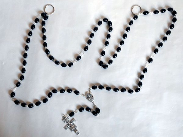Seven decade Seraphic Rosary, black wooden beads 30 inch long with rings for attachment to a cincture cord-0